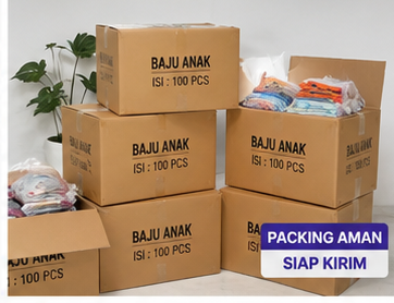 Paket baju anak dikemas aman isi 100 pcs siap kirim ke reseller